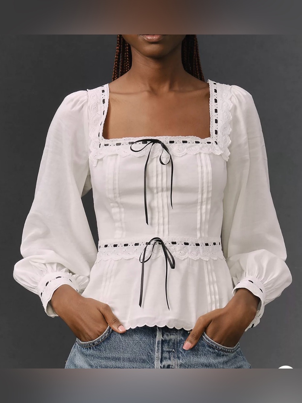 Reformation Haisley Long Sleeve Top White & Black Size 4